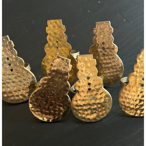 Hammered Brass Snowman Napkin Rings Set Of 6 Christmas Kitchen Decor - Picture 6 of 6